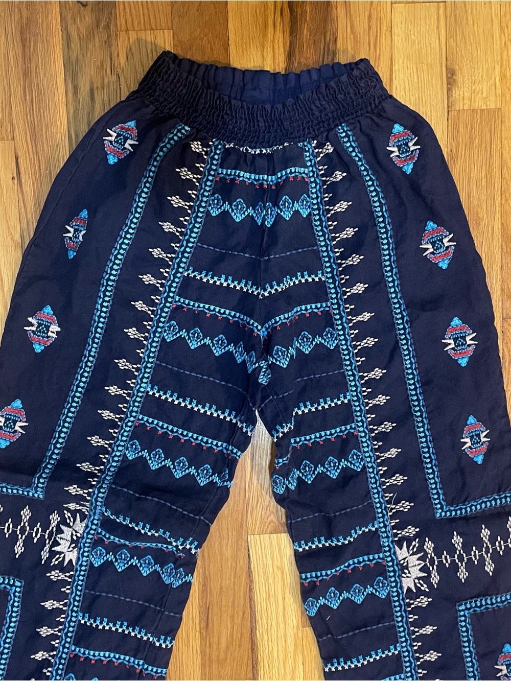 Johnny Was Sunniva Embroidered Linen Boho Palazzo Pants Navy Size Small - Picture 2 of 5